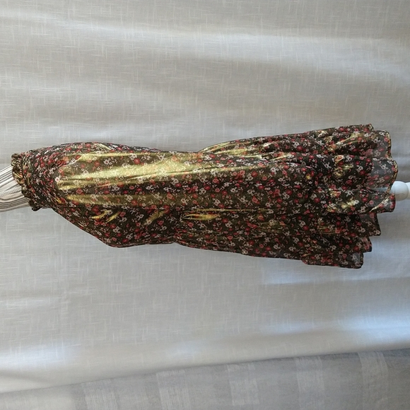 Metallic Chiffon Flowered Fit&Flare Long Sleeves Mini Dress Mock Neck Sz Medium - Picture 5 of 15